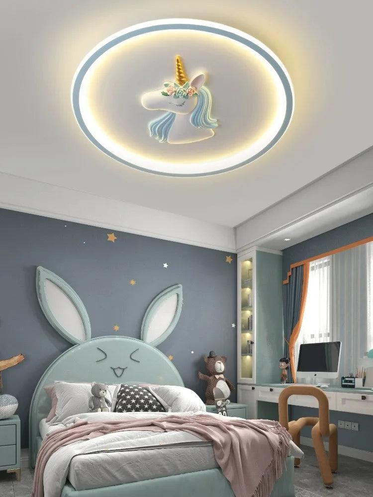 BOSSEN Scandinavian LED Children's Room Ceiling Pendant Light, Pink/Blue Unicorn for Living Room, Bedroom Home Decoration. - vue 3 sur 14