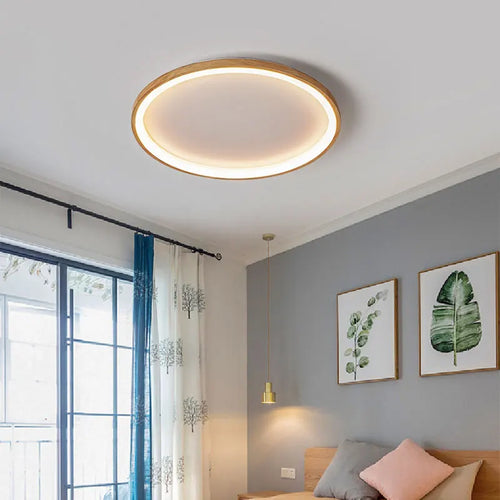 plafonnier en bois intelligent avec anneaux à led moderne - vue 2 sur 10