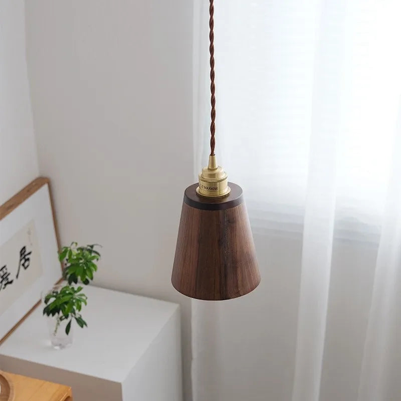 suspension led loft moderne en bois avec abat-jour laiton - vue 6 sur 8