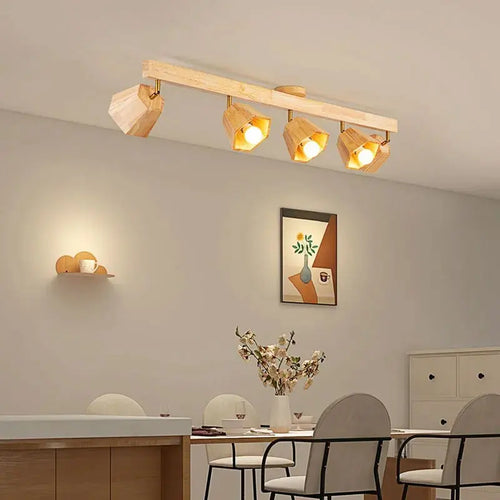 Plafonnier LED moderne en bois pour allée chambre vestiaire toilette magasin couloir luminaire sur rail Long lustre avec projecteur