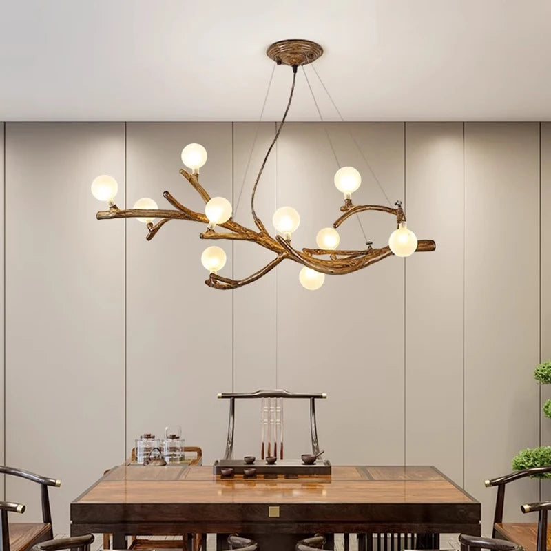 Lustre LED style branche de bois design moderne