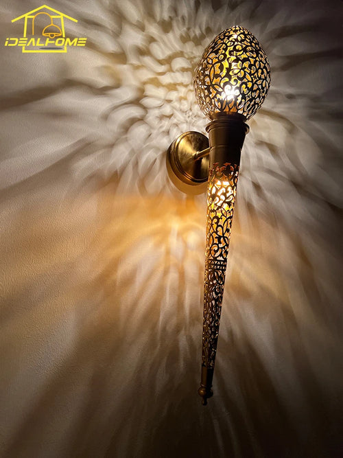 applique murale marocaine sculptée torche exotique à led pour intérieur - vue 4 sur 6