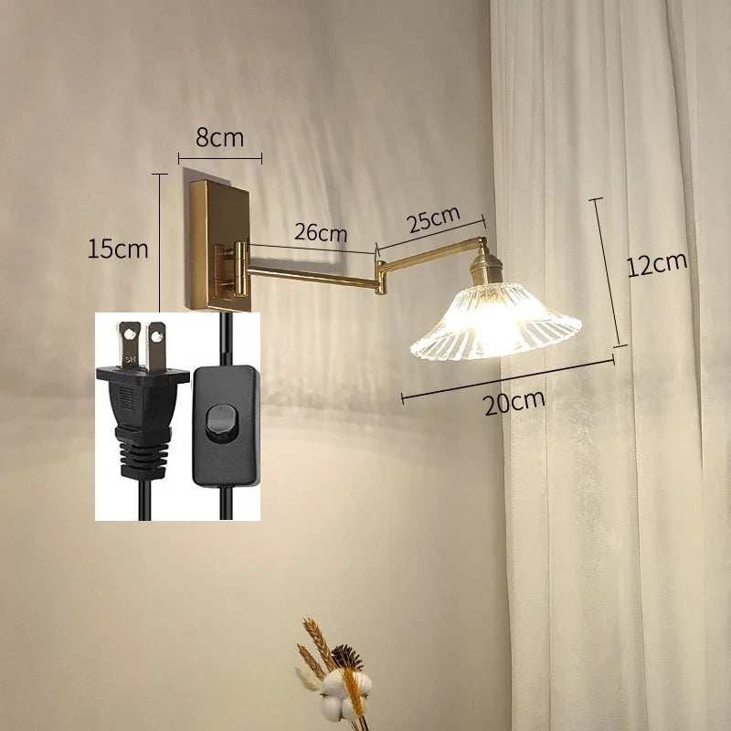 IWHD tirer chaîne verre applique murale LED applique bras gauche droite rotation chambre salon lumières nordique moderne à côté lampe Wandlamp - vue 23 sur 23
