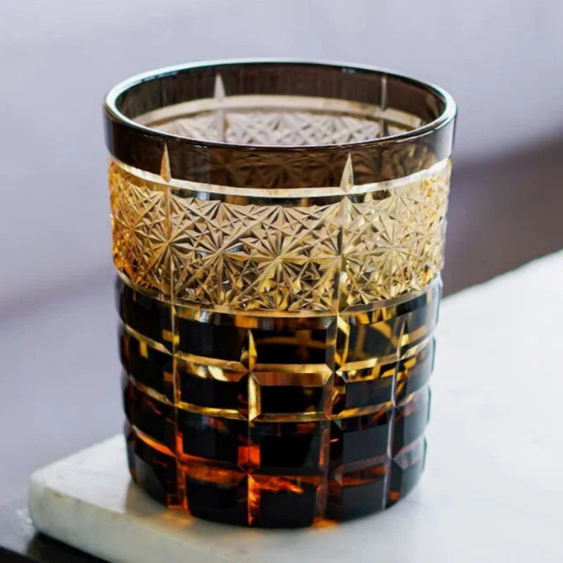 verre whisky japonais edo kiriko gravé motif géométrique