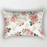 housse de coussin décorative motif arc-en-ciel fleurs rouges roses