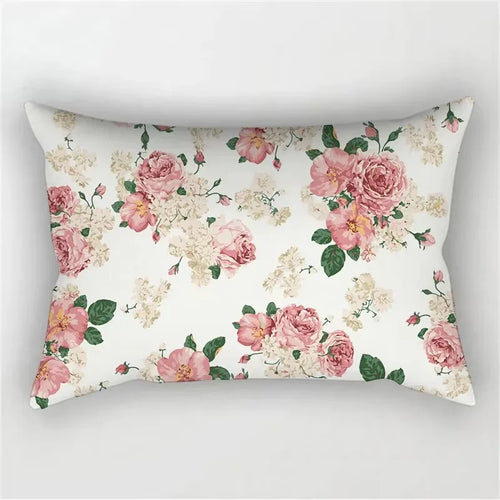 housse de coussin décorative motif arc-en-ciel fleurs rouges roses