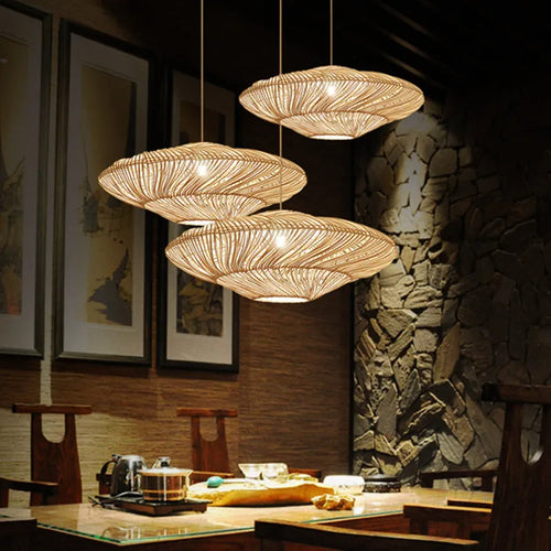 suspension en rotin japonais design ovni pour décoration moderne - vue 3 sur 7