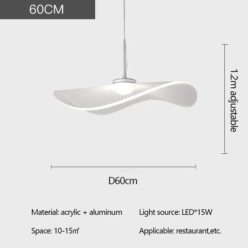 Nordic Acrylic Ceiling Chandeliers Straw Hat Hanging Light Suspension Pendant Lamps for Bedroom Living Dining Room - vue 10 sur 10