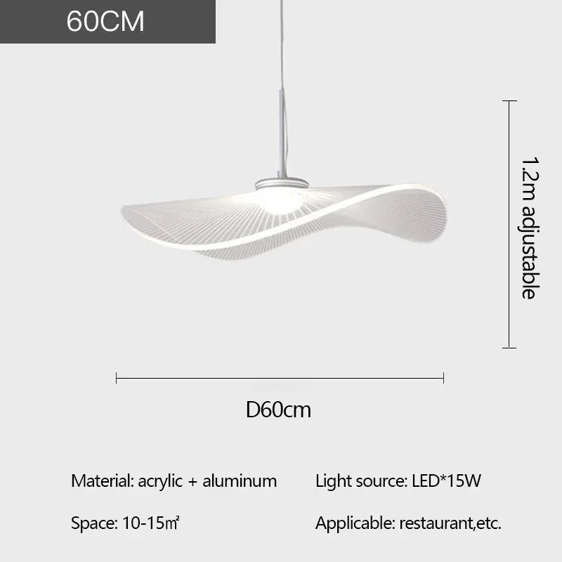 Nordic Acrylic Ceiling Chandeliers Straw Hat Hanging Light Suspension Pendant Lamps for Bedroom Living Dining Room - vue 9 sur 10