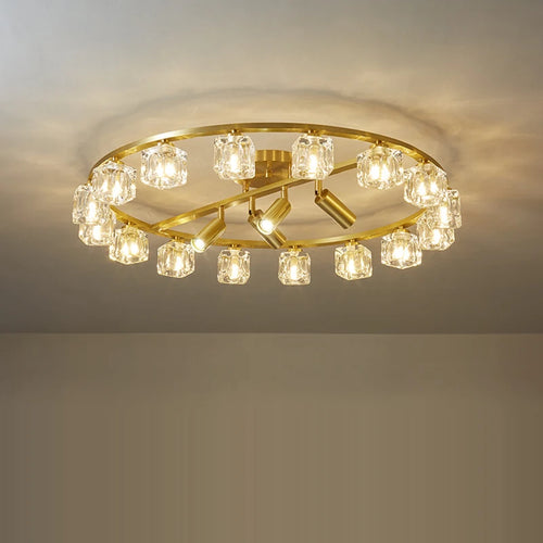 lustre en cuivre et cristal pour décoration moderne 2024 - vue 2 sur 10