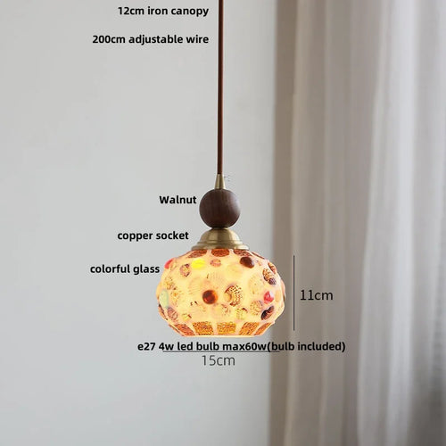 suspension en verre coloré avec fil de bois réglable moderne - vue 20 sur 25