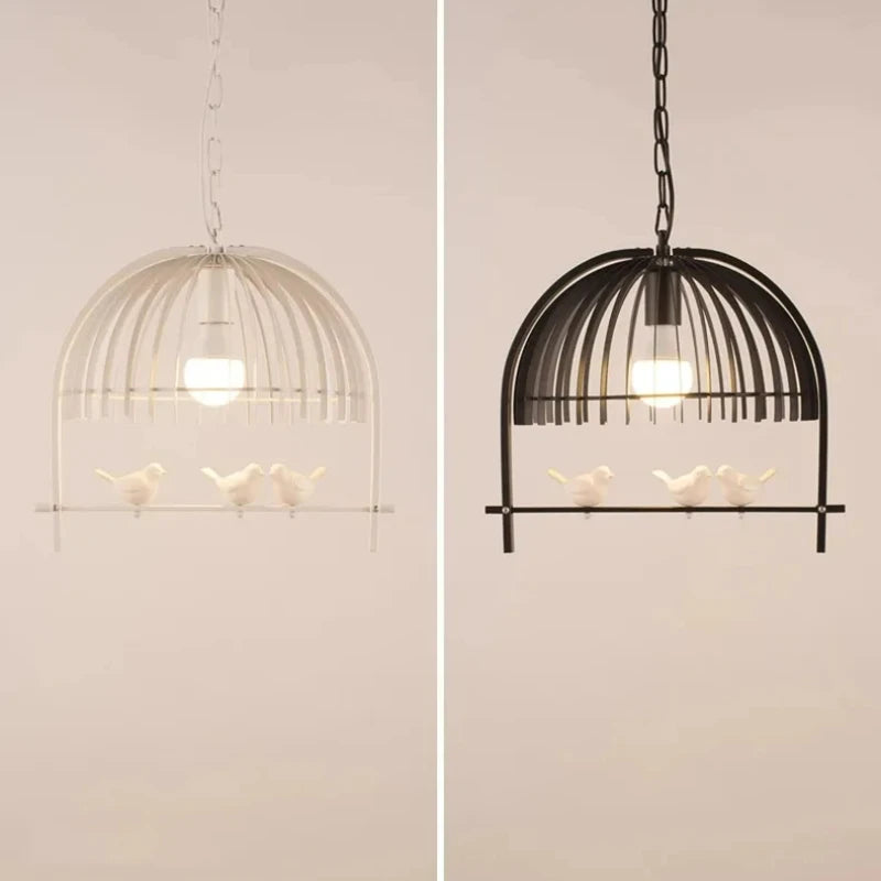 lustre nordique en résine et fer en forme de cage à oiseaux pour restaurants