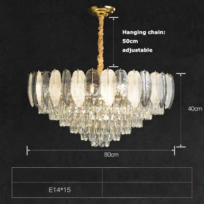 lustre suspendu led art déco en cristal et plumes blanches et grises