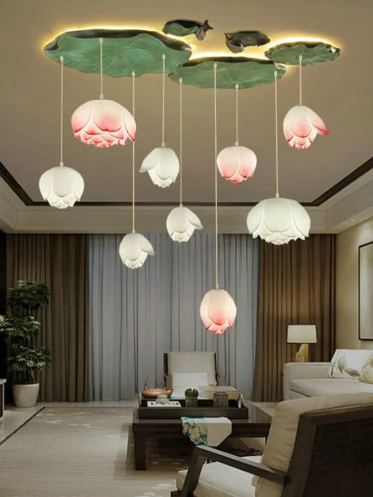 Suspension fleur Lotus style rétro LED - vue 5 sur 22