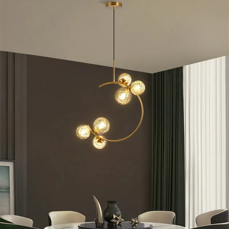 220V 110V Small Chandelier Nordic Round Pendant Light Gold Glass Ball Light for Living Room Dinning Room Kitchen Bedroom - vue 5 sur 16