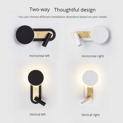 applique murale led nordique moderne rotative 350° avec interrupteur - vue 5 sur 8