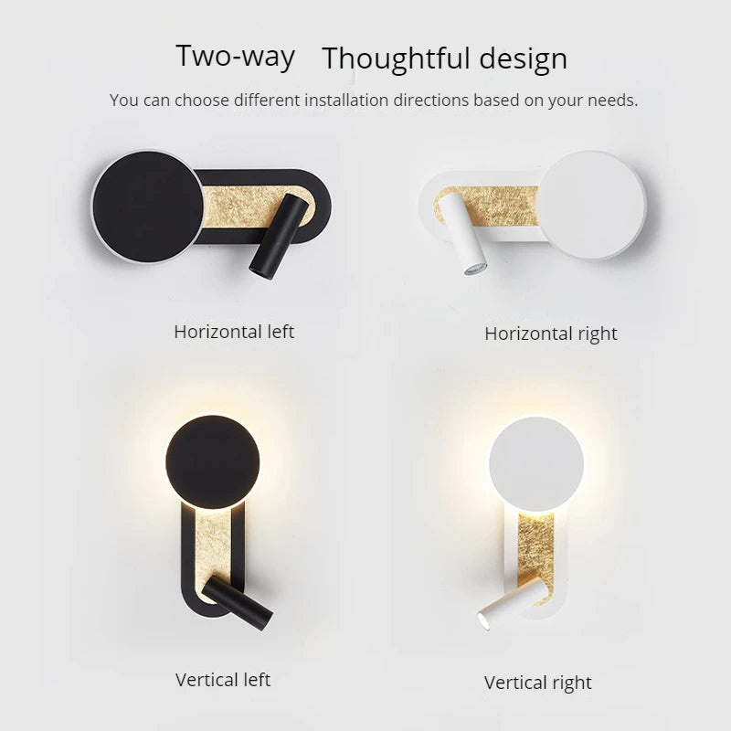 applique murale led nordique moderne rotative 350° avec interrupteur