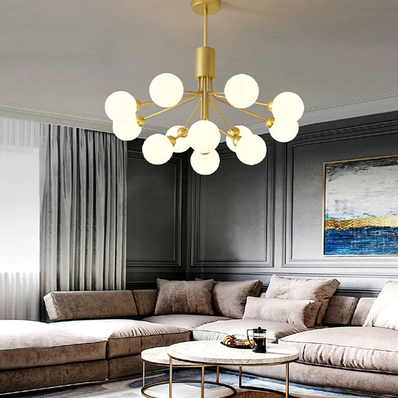 lustre nordique en verre moléculaire pour décoration intérieure - vue 5 sur 16