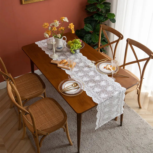 Chemin de table dentelle florale vintage beige bohème - vue 5 sur 7