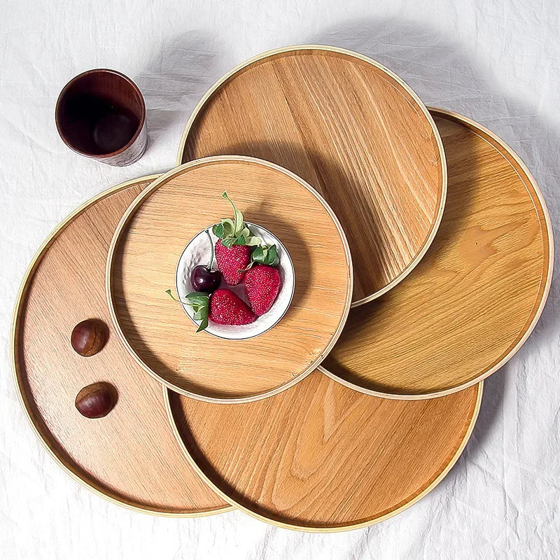 plateau rond japonais en bois pour service et thé - vue 4 sur 15