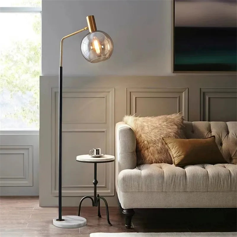 lampadaire doré et noir en métal et verre élégant - vue 3 sur 9