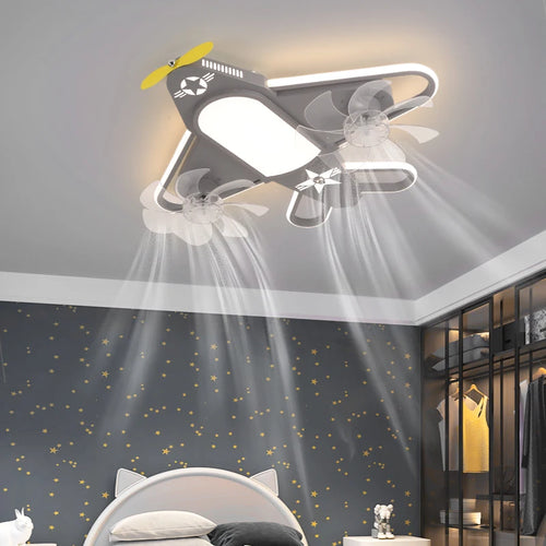 ventilateur de plafond moderne pour enfants avec éclairage led dimmable et déco à distance - vue 2 sur 10