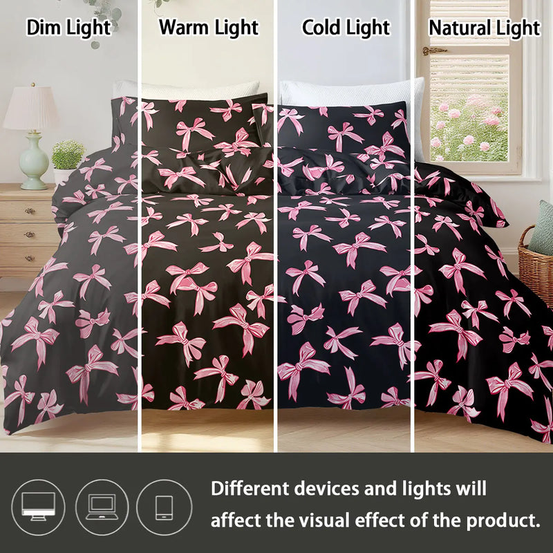 housse de couette à carreaux avec nœud papillon et taies d'oreiller