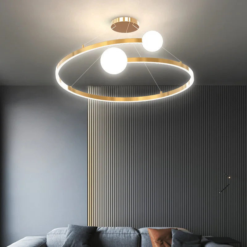 lustre nordique simple anneau led éclairage intérieur décoratif - vue 4 sur 8