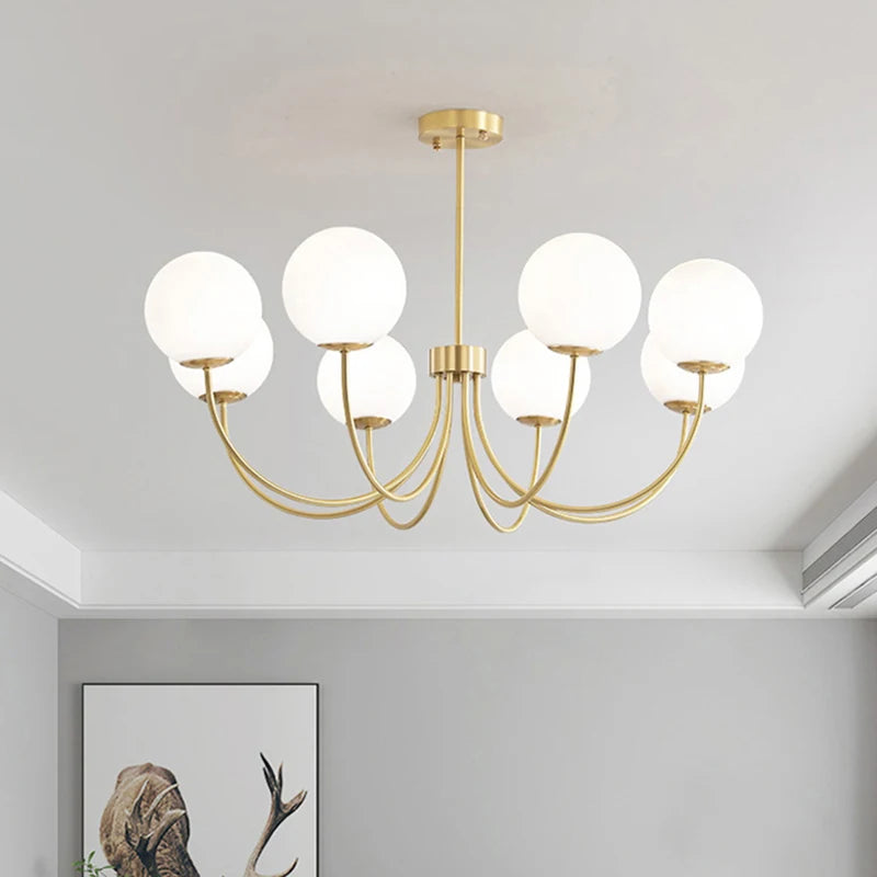 lustre moderne en verre avec luminaire suspendu et structure métallique