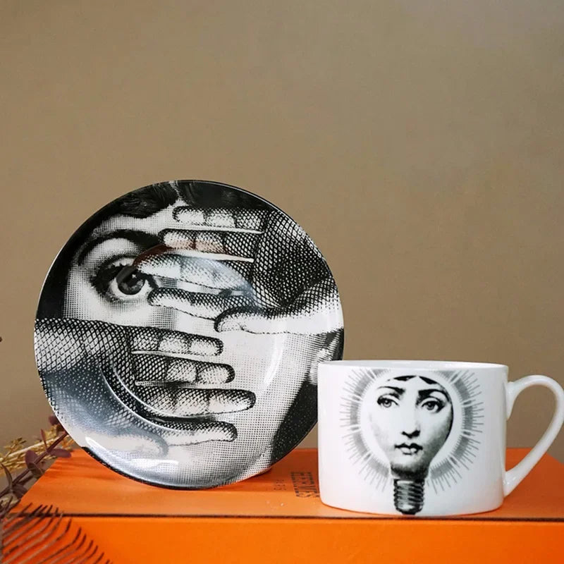 Service thé vintage céramique italienne tasse soucoupe plateau - vue 3 sur 6