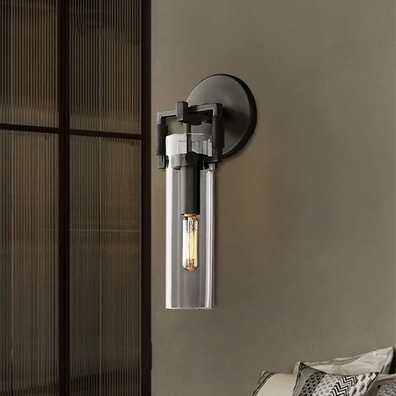 applique murale led rétro américaine en métal et verre - vue 3 sur 8