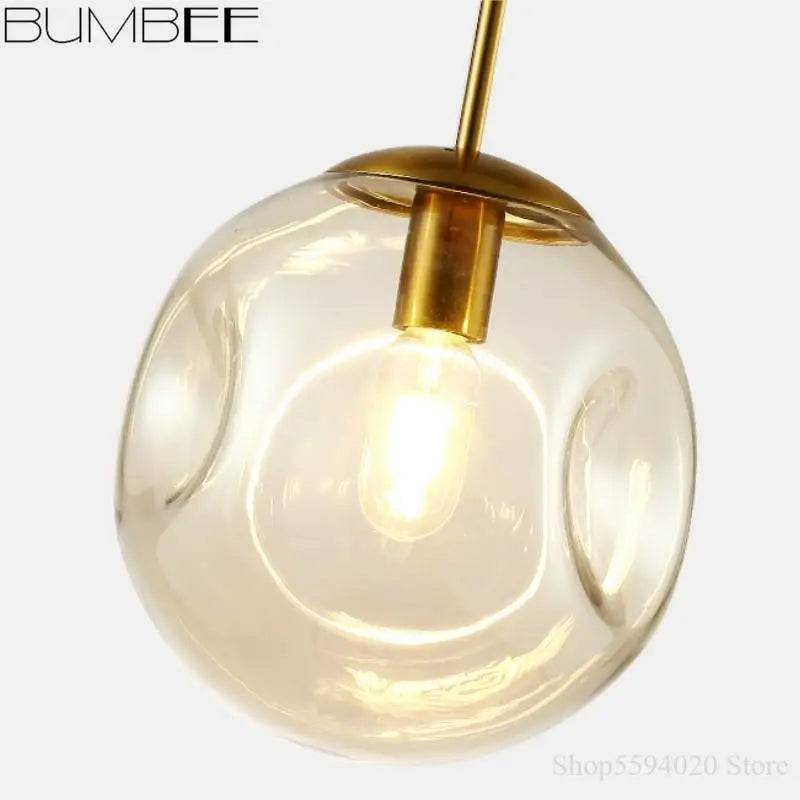 lustre suspension industriel simple boule verre moderne nordique - vue 5 sur 8