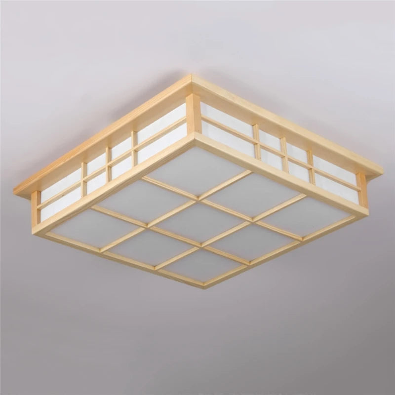 Plafonniers carrés en bois japonais salon moderne éclairage De plafond cuisine Restaurant luminaire LED lampara De Techo - vue 7 sur 7