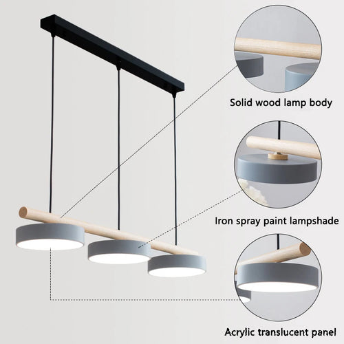 lustre nordique en bois massif avec led intégrée - vue 4 sur 10