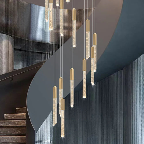 lustre en or lampe d'escalier moderne LED éclairage intérieur en cristal spirale - vue 7 sur 17