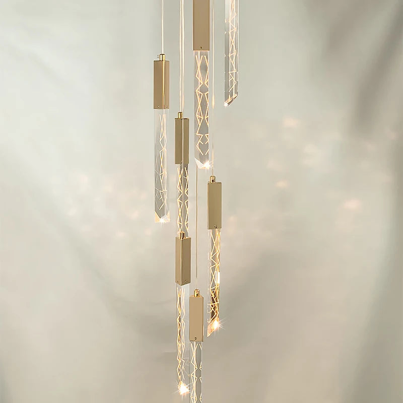 lustre en or lampe d'escalier moderne LED éclairage intérieur en cristal spirale - vue 3 sur 17