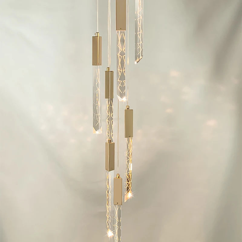 lustre en or lampe d'escalier moderne LED éclairage intérieur en cristal spirale