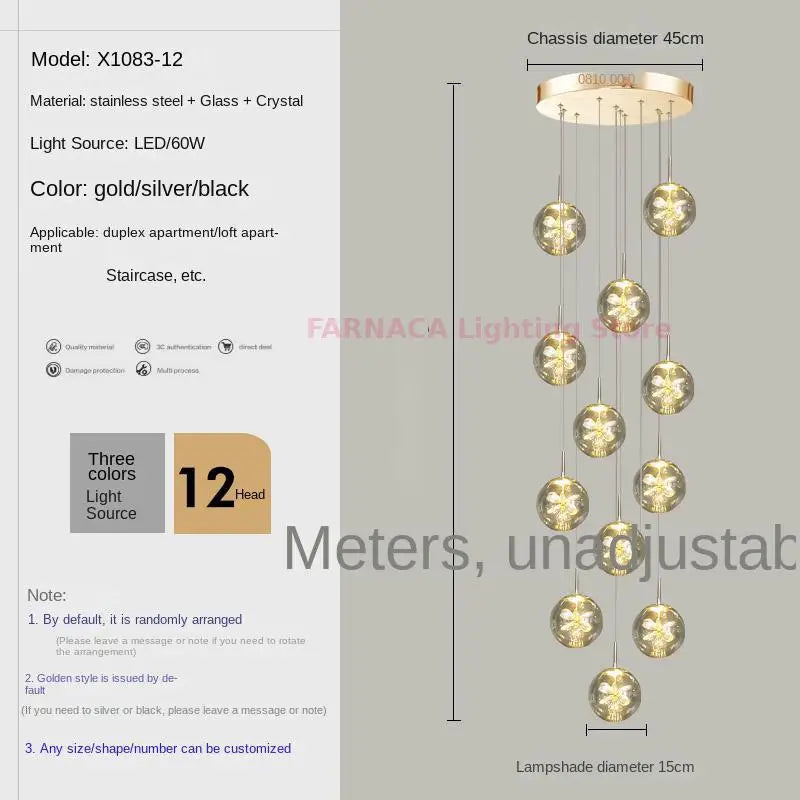 Remote control stair chandelier Nordic creative duplex dining room light lift high living room, apartment decorative chandelier - vue 9 sur 20