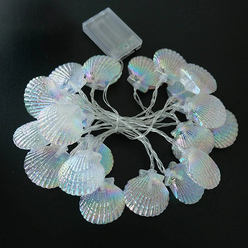 Guirlande Lumineuse LED Coquillages 3 Mètres - 30 LED Blanc Chaud - À Piles Avec Minuteur - Décoration Maritime - 2