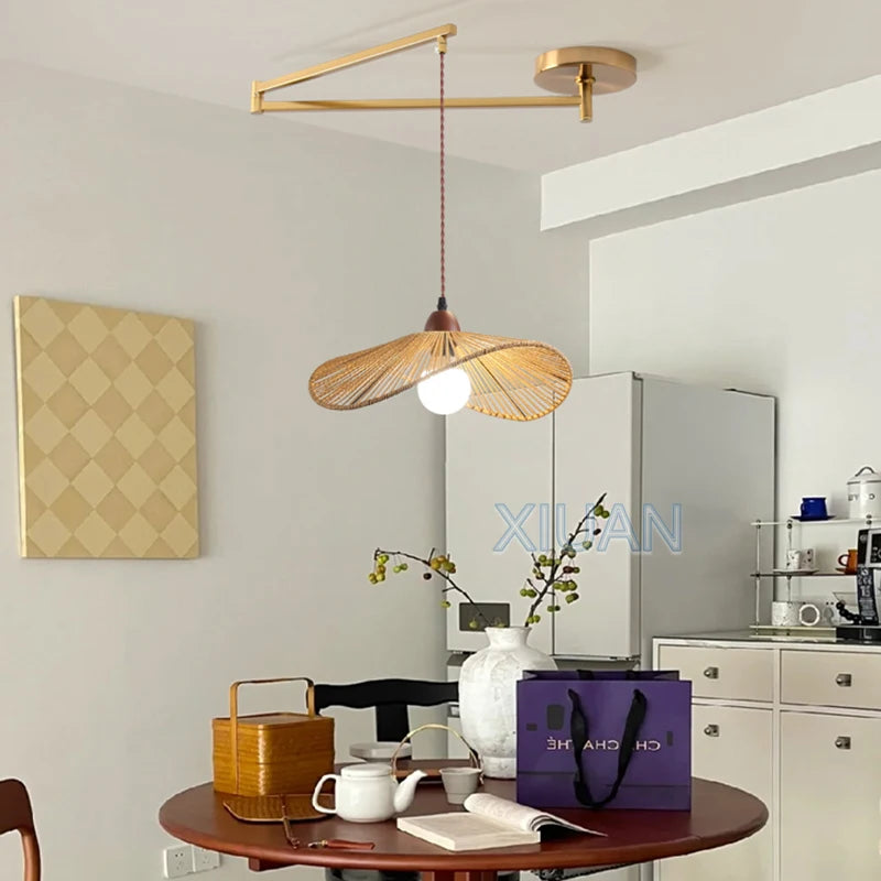 lustre wabi-sabi vintage avec tissu appliqué pliant - vue 4 sur 11
