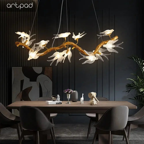 plafonnier en verre oiseau cristal avec lumière led