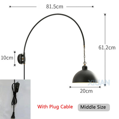Long Pole Wall Lamps Industrial Vintage Living Room Wall Light Long Swing Arm Restaurant Dining Table Wall Mount Lights Black - vue 9 sur 14