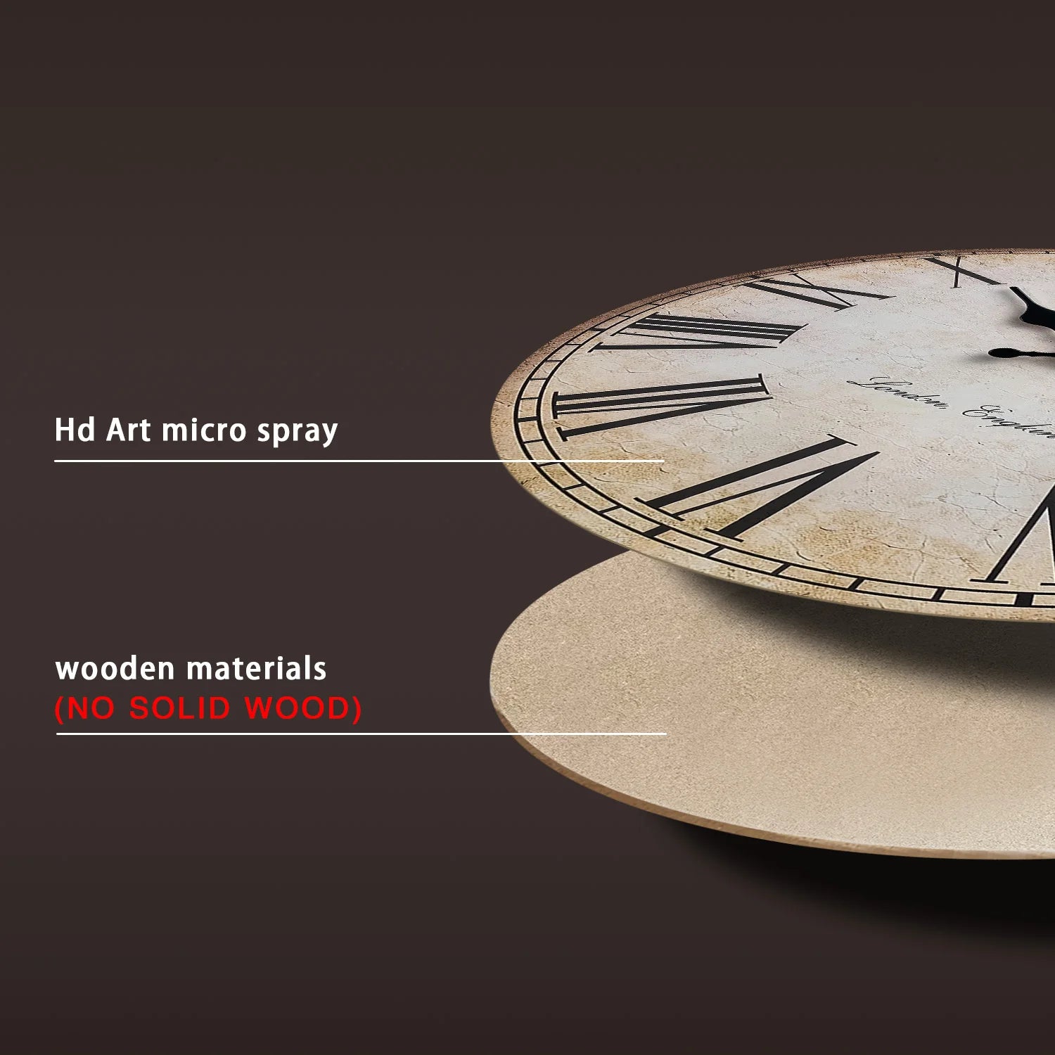 horloge murale en bois rétro à chiffres romains silencieuse et décorative - vue 4 sur 7