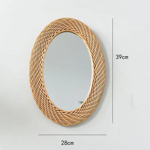 miroir décoratif rétro en rotin fait main pour décoration murale - vue 7 sur 6