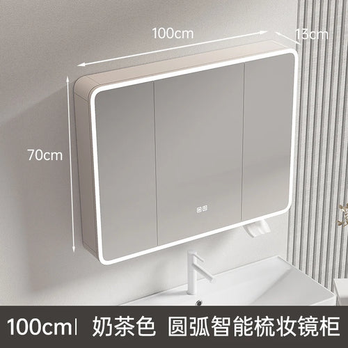 armoire circulaire en aluminium avec miroir éclairage intelligent et rangement - vue 31 sur 32
