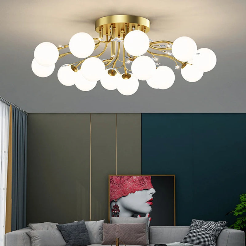 sandyha lustre led étoile avec boule de verre et cristal