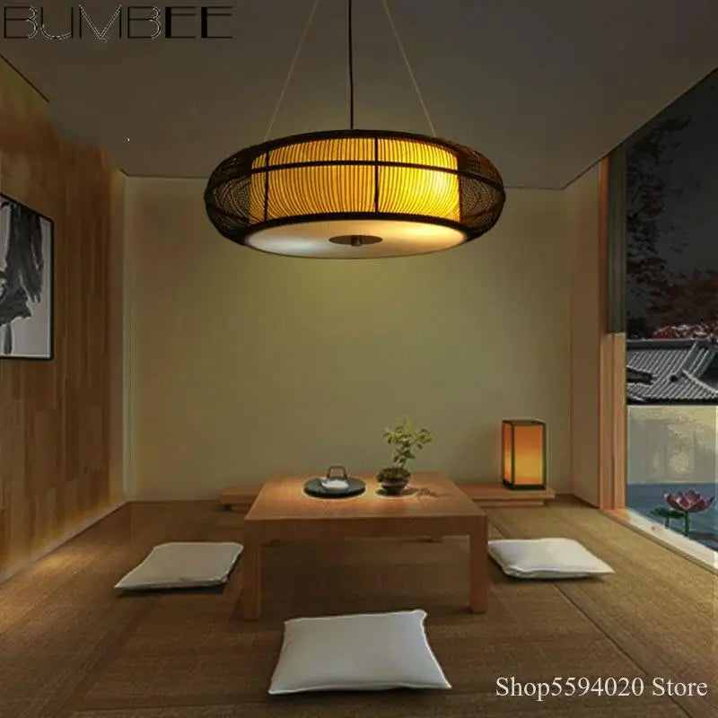 lustre en bambou fait main style moderne et élégant - vue 5 sur 10