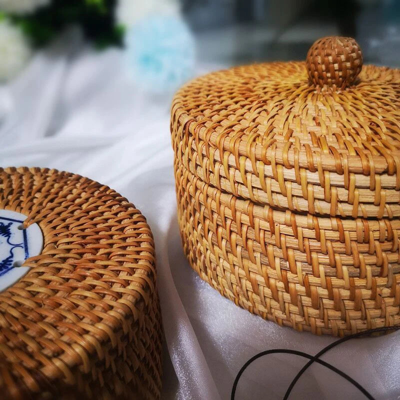 panier de pique-nique tissé à la main avec couvercle - vue 3 sur 7