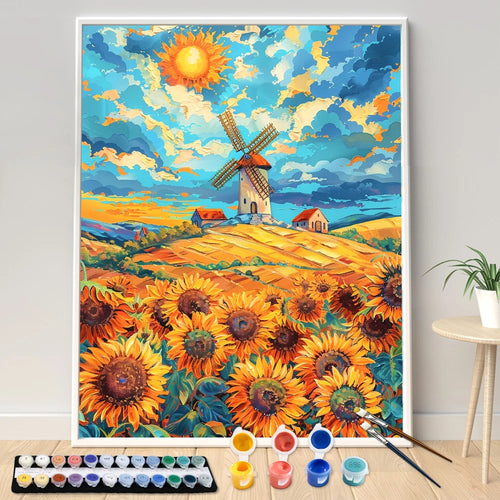 kit peinture par numéro champ de tournesols à réaliser soi-même - vue 4 sur 7