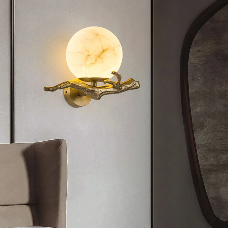 applique murale en cuivre marbre naturel lampe de luxe - vue 2 sur 7
